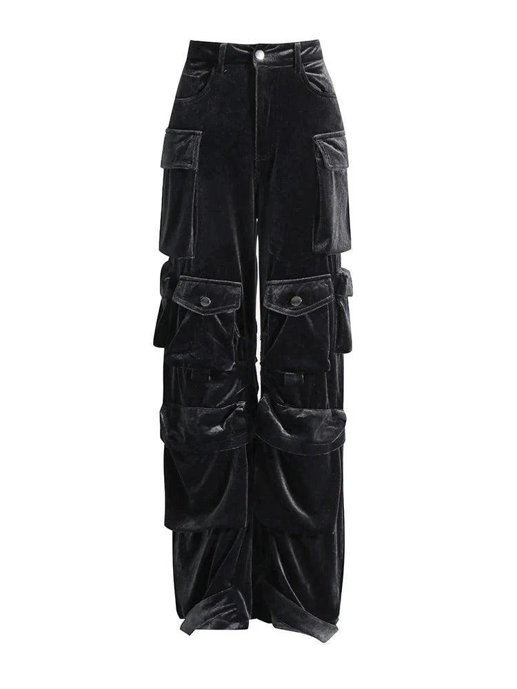 Stylish DARKGREY Velvet Vibe Cargo Pants.