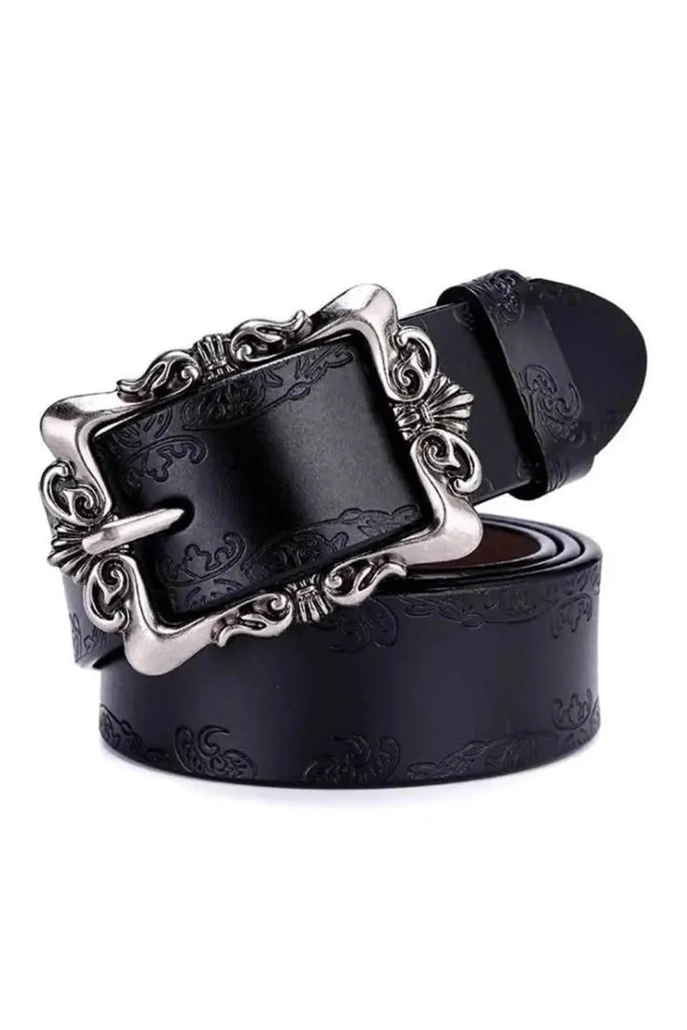 Black Victorian Embossed Buckle Belt with stylish design.