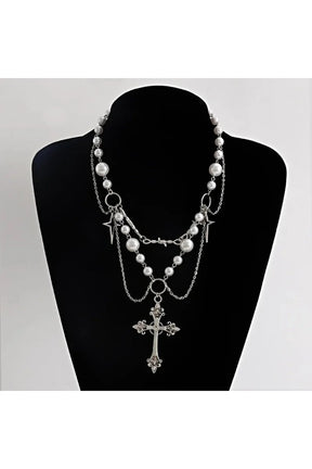 Victorian Gothic Rosary Pearl Necklace