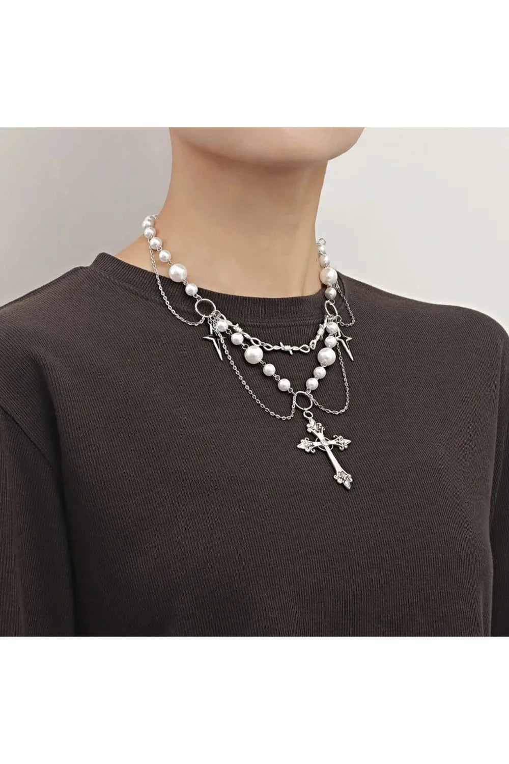 Victorian Gothic Rosary Pearl Necklace