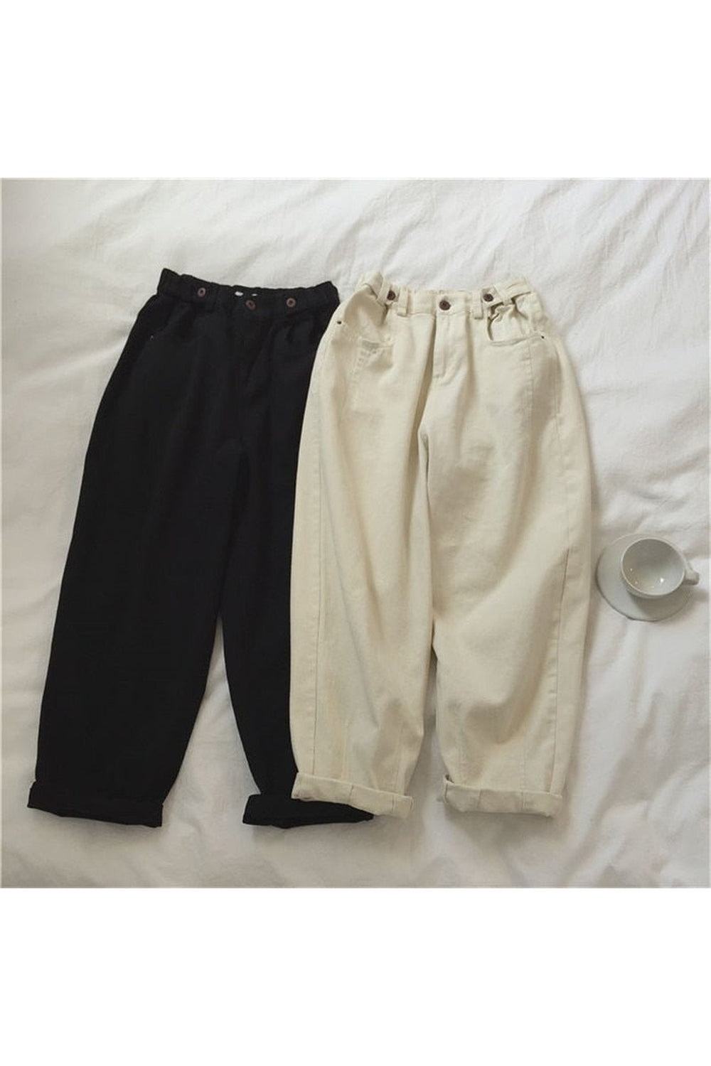 Fall Vintage Aesthetic Cotton White Loose Jeans