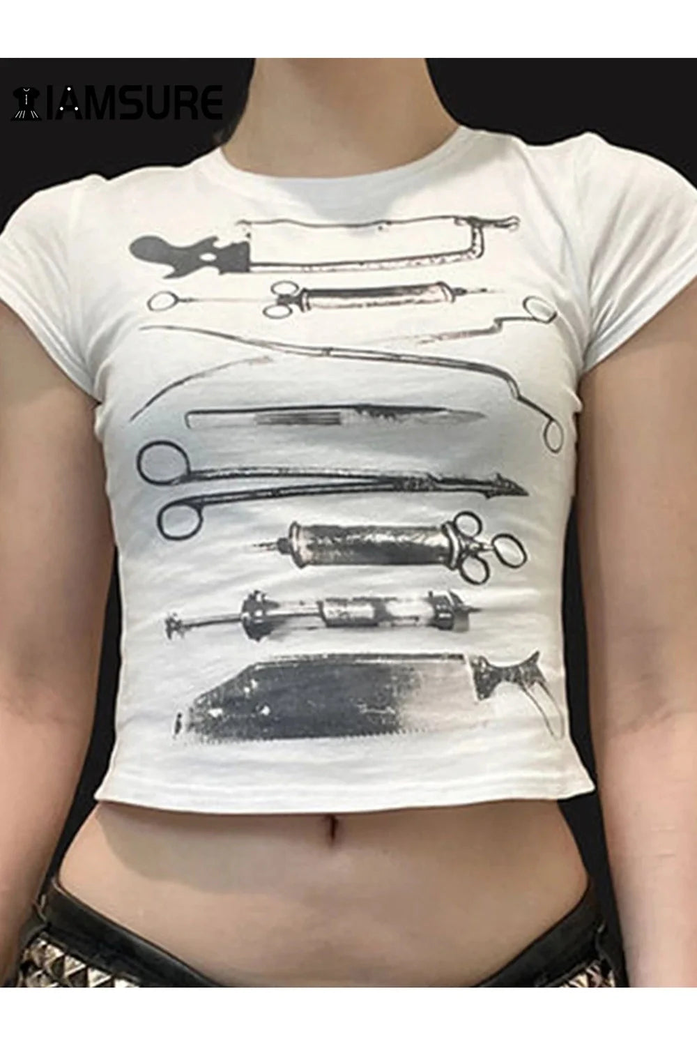 Vintage Anatomy Tools Crop Top in WHITE, vintage-inspired.