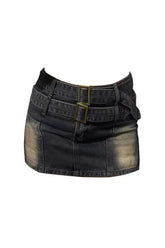 Blue Vintage Buckle Denim Mini Skirt with style.