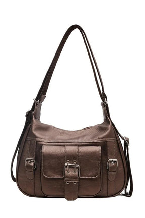 Vintage Buckled Satchel Bag in Gun colored, classic.