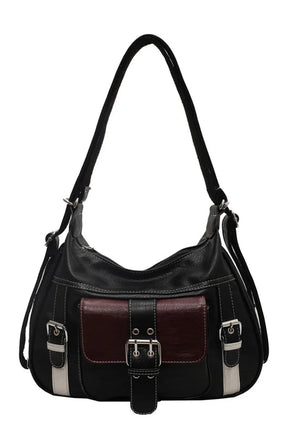 Vintage Buckled Satchel Bag in Black with red, chic.