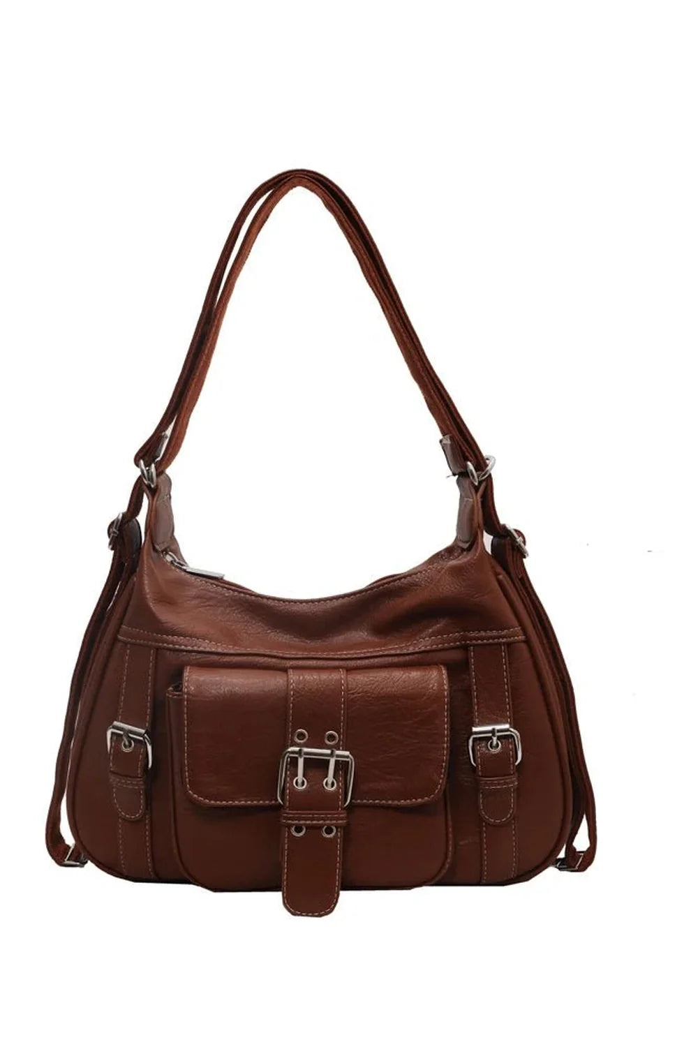 Vintage Buckled Satchel Bag in Light Brown with buckle.