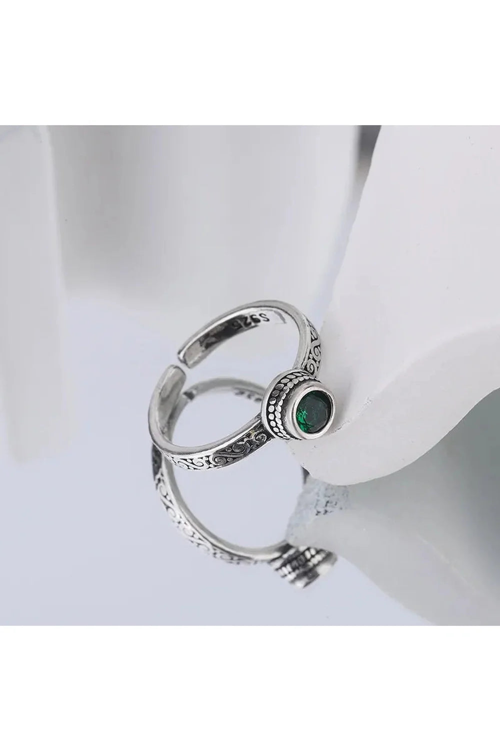 Vintage Celtic-Inspired Emerald Open Ring