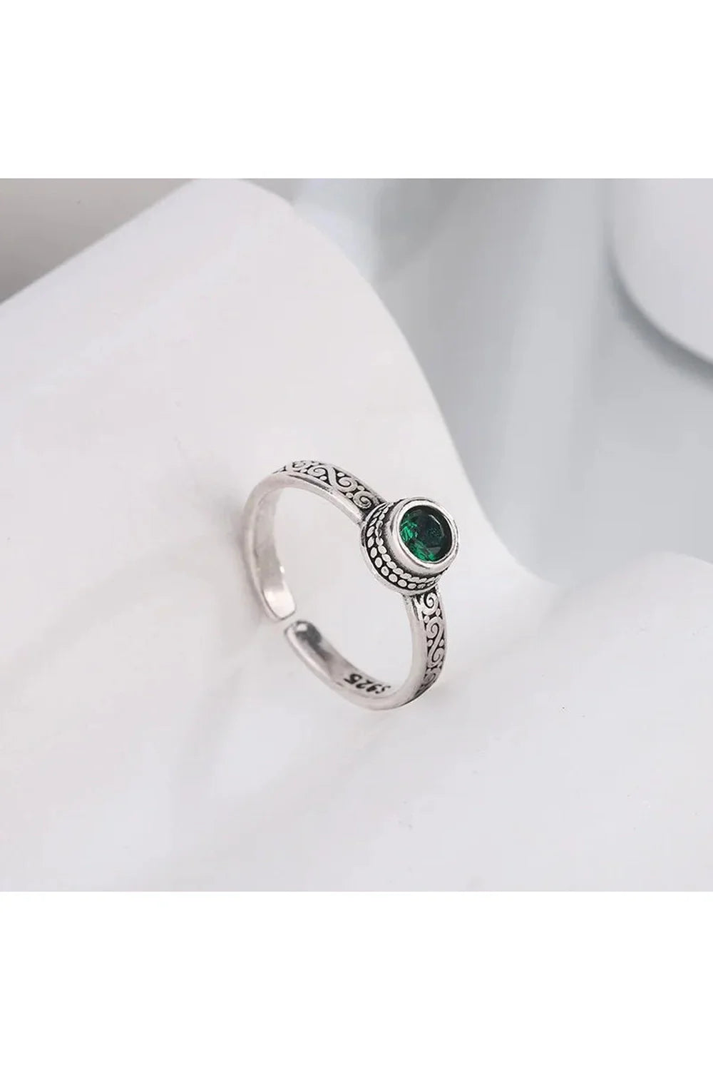 Vintage Celtic-Inspired Emerald Open Ring