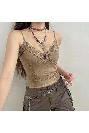 Vintage Charm Cami Top in Khaki exudes elegance.