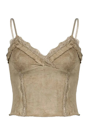 Vintage Charm Cami Top in Khaki exudes elegance.