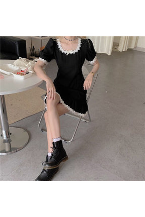 Vintage Goth Black Ruffle Dress