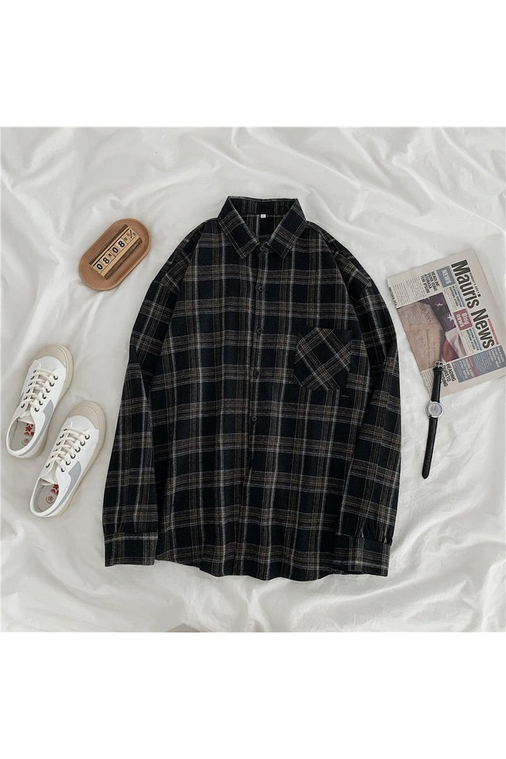 Vintage Grunge Plaid Shirt in size L, distressed.