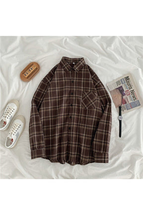 Vintage Grunge Plaid Shirt in size L, distressed.