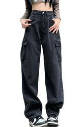 Fall Vintage High Waist Cargo Jeans