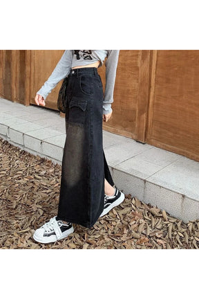 Vintage High Waist Denim Skirt