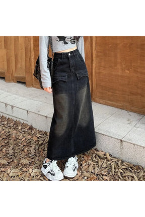 Vintage High Waist Denim Skirt