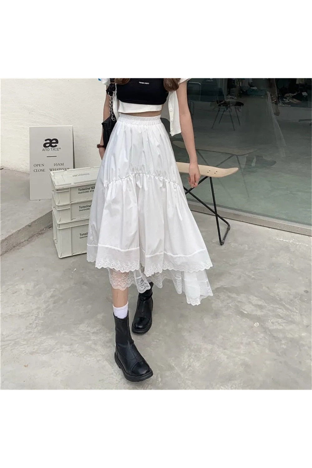 Vintage High Waist Long Skirt in white, elegant.