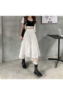 Vintage High Waist Long Skirt in white, elegant.