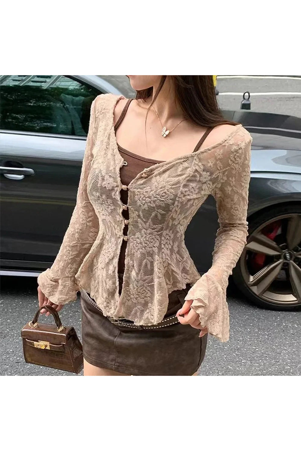 Vintage Lace Flare Sleeve Blouse