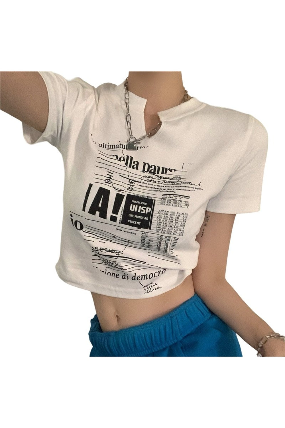 Vintage Letter Print Crop Top in White, classy.