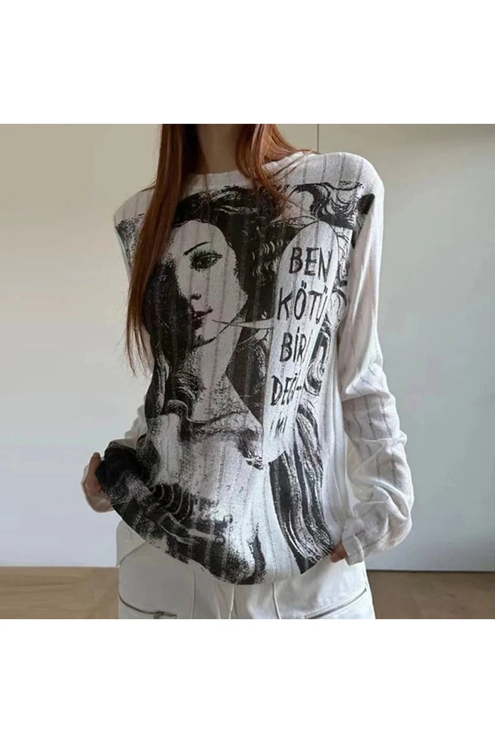 Vintage Muse Graphic Long Sleeve T-Shirt in As photo, vintage-inspired design.