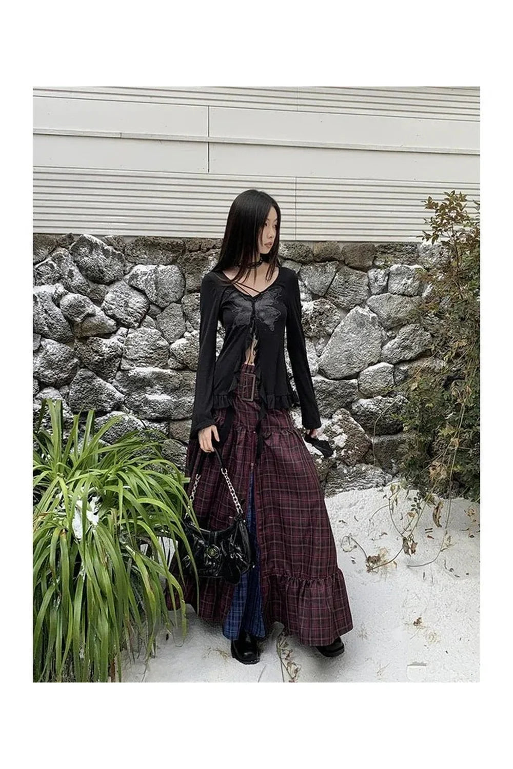 Vintage Plaid A-Line Skirt in Picture Color, elegant.