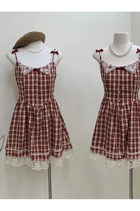 Vintage Plaid Lace Mini Dress