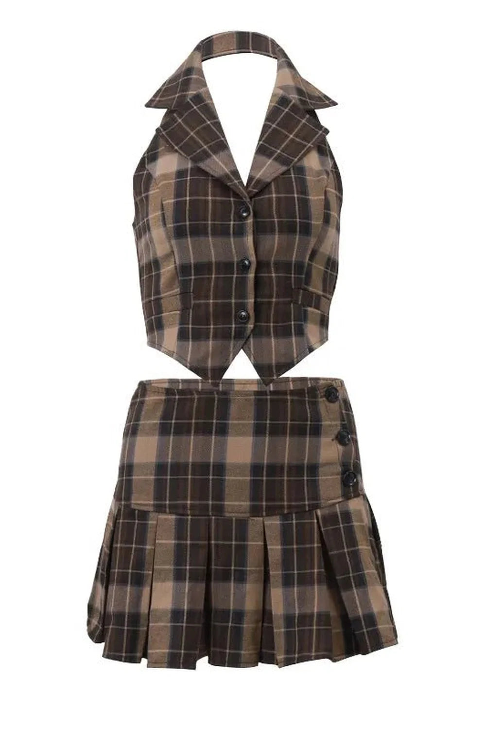 Vintage plaid 2pc set exuding chic elegance.