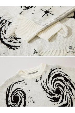 Fall Vintage Ripped Stripe Knit Sweater