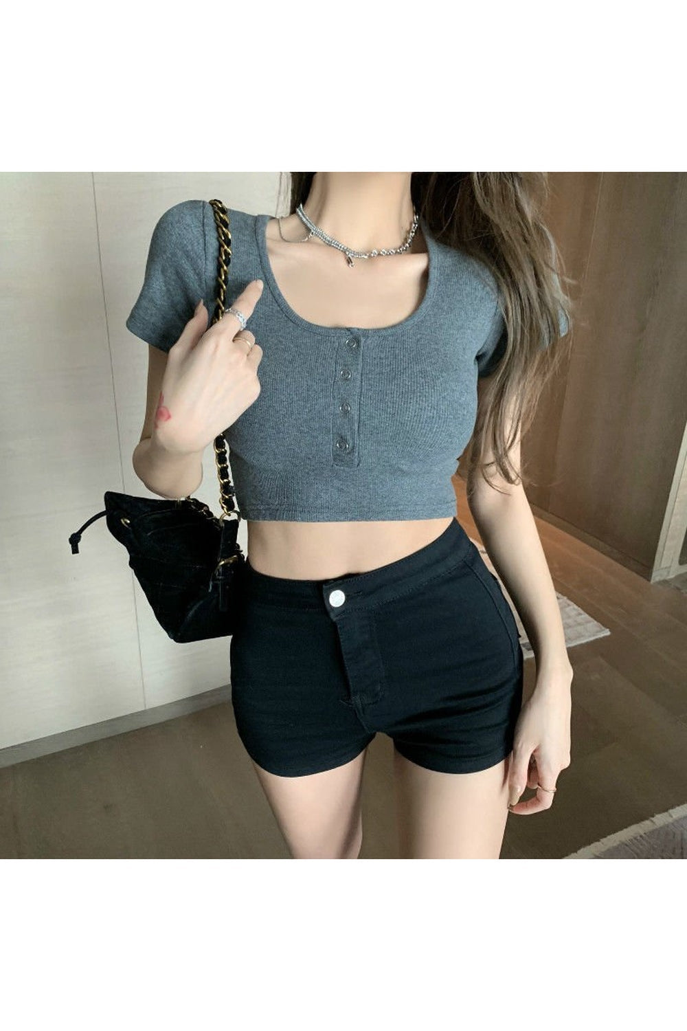 Vintage Solid Crop Top T-Shirt