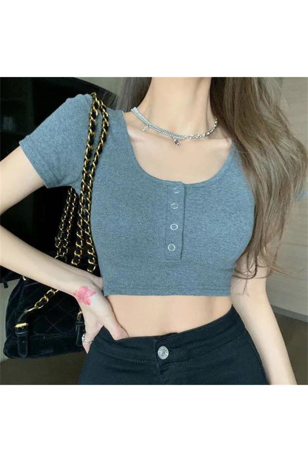 Vintage Solid Crop Top T-Shirt