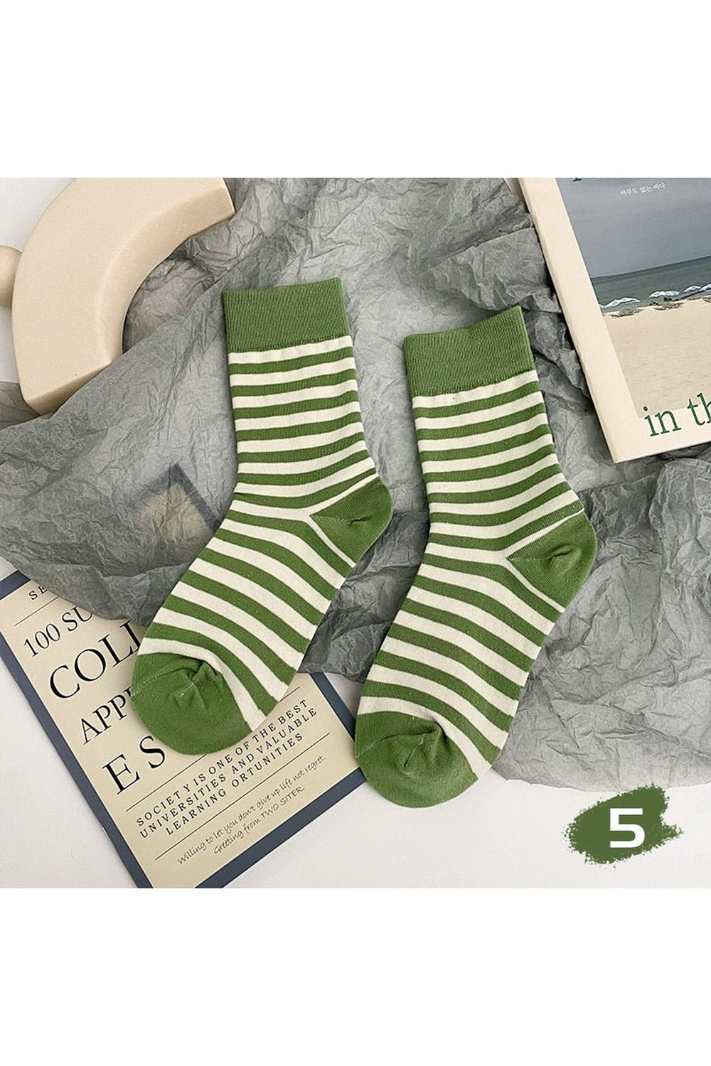 Vintage Stripe Avocado Green Socks