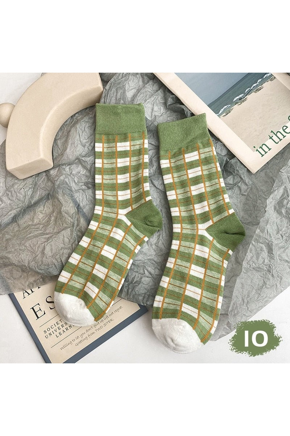 Vintage Stripe Avocado Green Socks