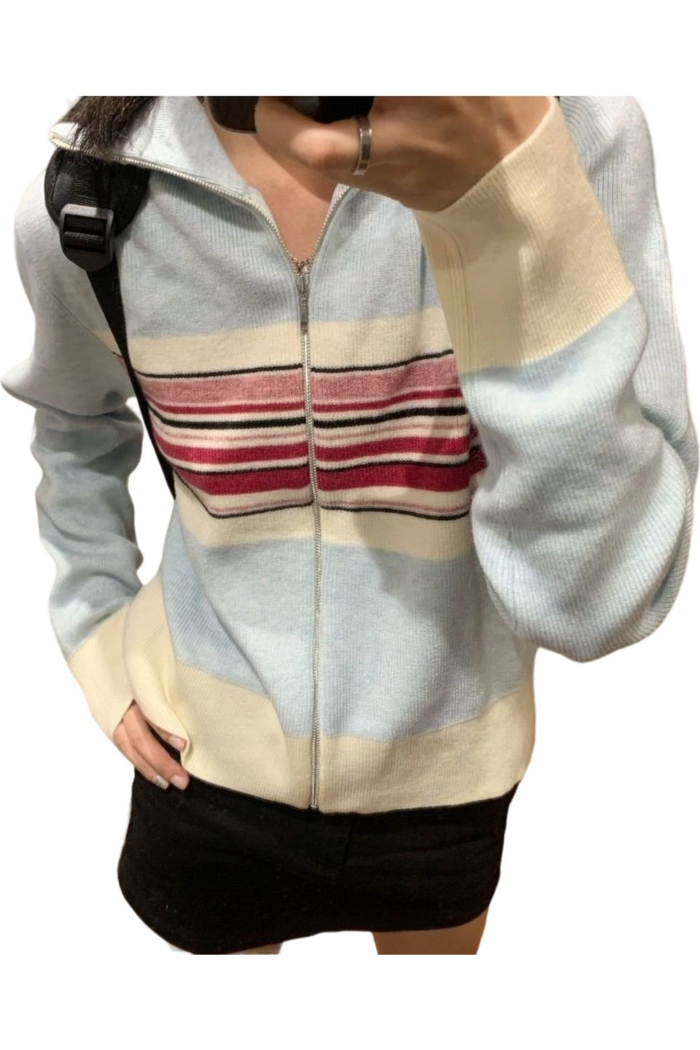 Blue Fall Vintage Striped Cardigan with Casual Style.