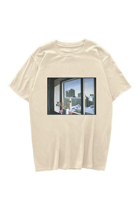 Vintage T-shirt with window print in Khaki 1.