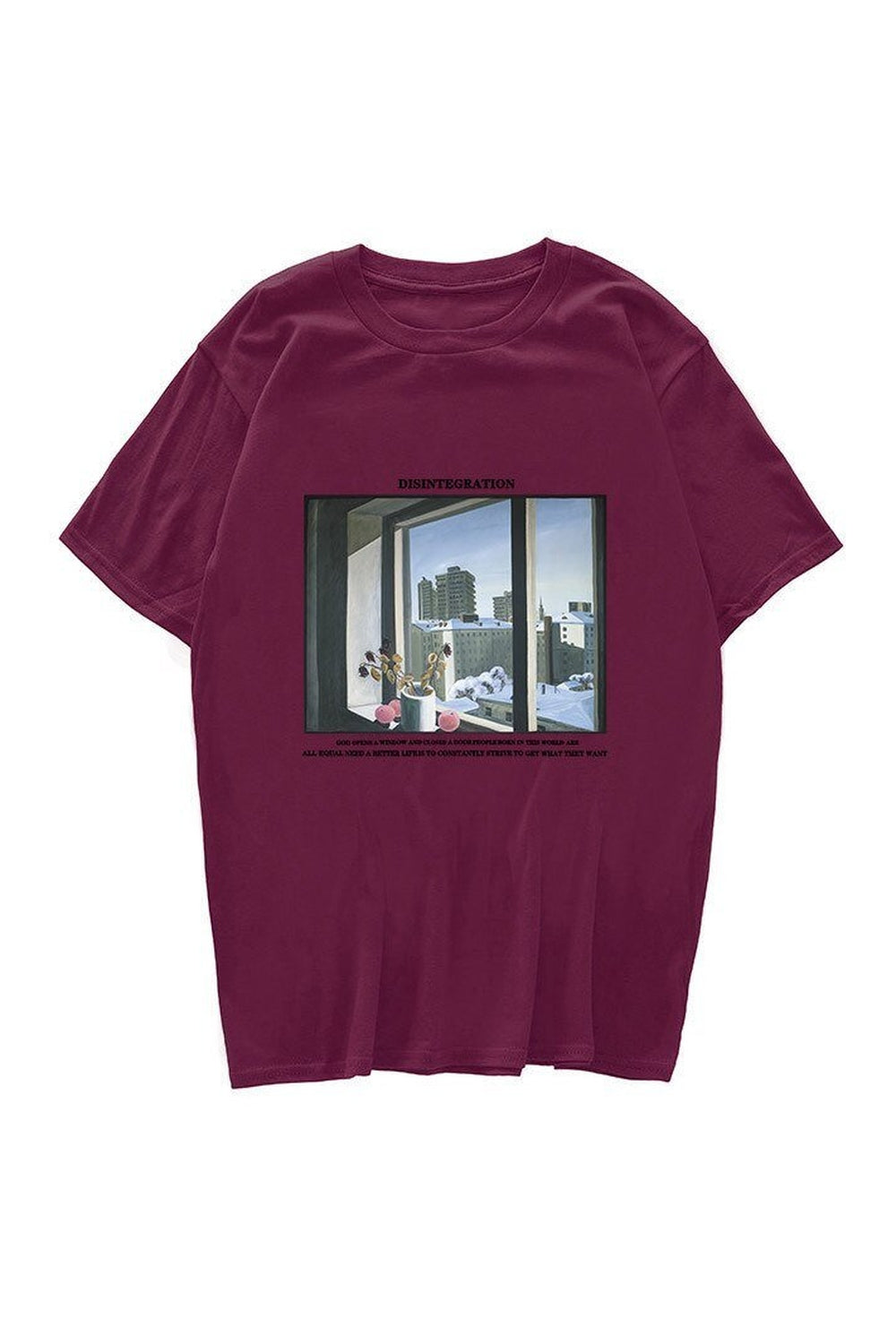 Vintage T-shirt with window print in Wine red 2.