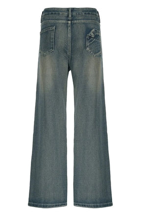 Baggy Blue Fall Vintage Washed Jeans, trendy.