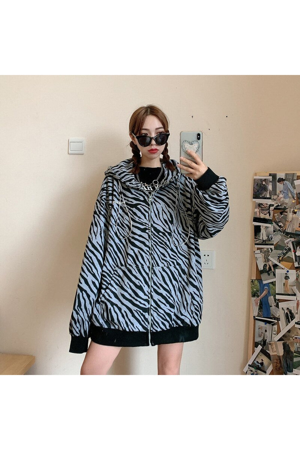 Fall Vintage Zebra-printed Loose Hoodie