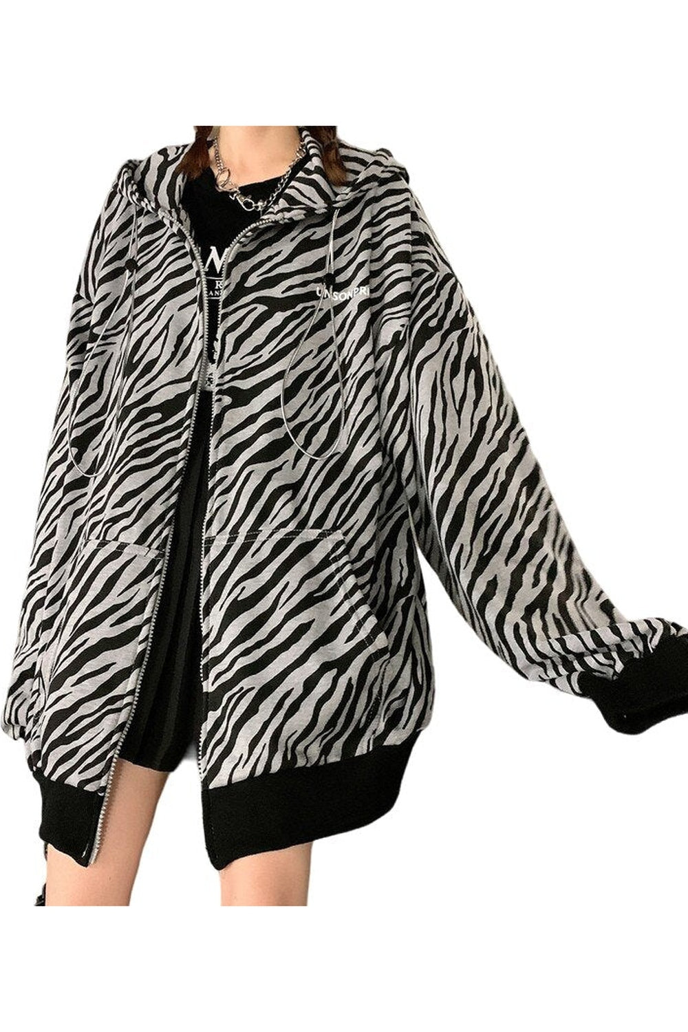 Fall Vintage Zebra-printed Loose Hoodie