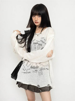 White Void Riot Distressed Sweater - Edgy and stylish.