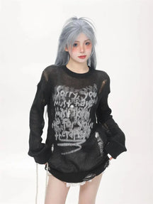 Stylish black Void Whisper Sweater, perfect for winter.