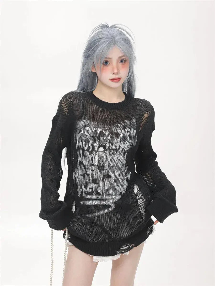 Stylish black Void Whisper Sweater, perfect for winter.