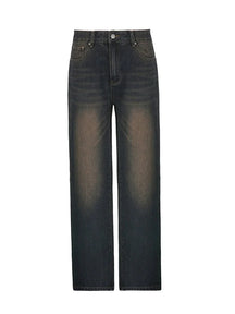 Wide-leg Jeans in Blue, washed denim finish.