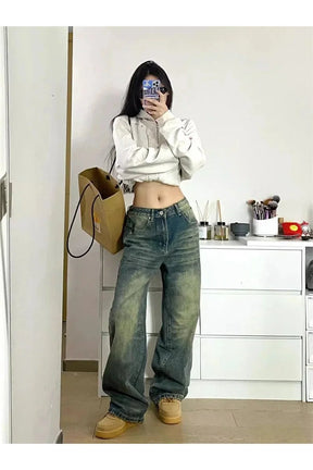 Fall Washed Low-Rise Baggy Jeans