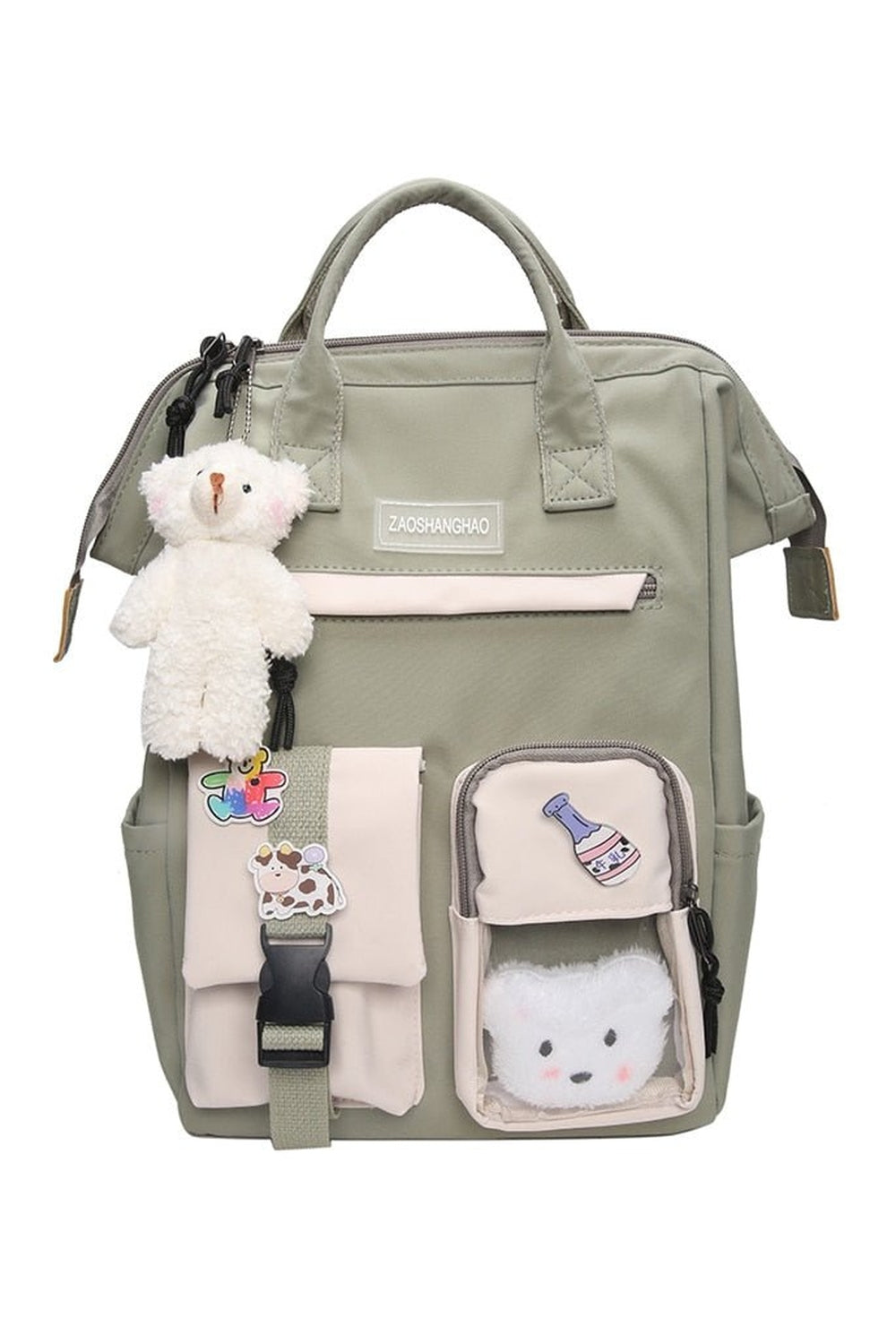 Green Waterproof Pastel Colors Cute Backpack outdoors.