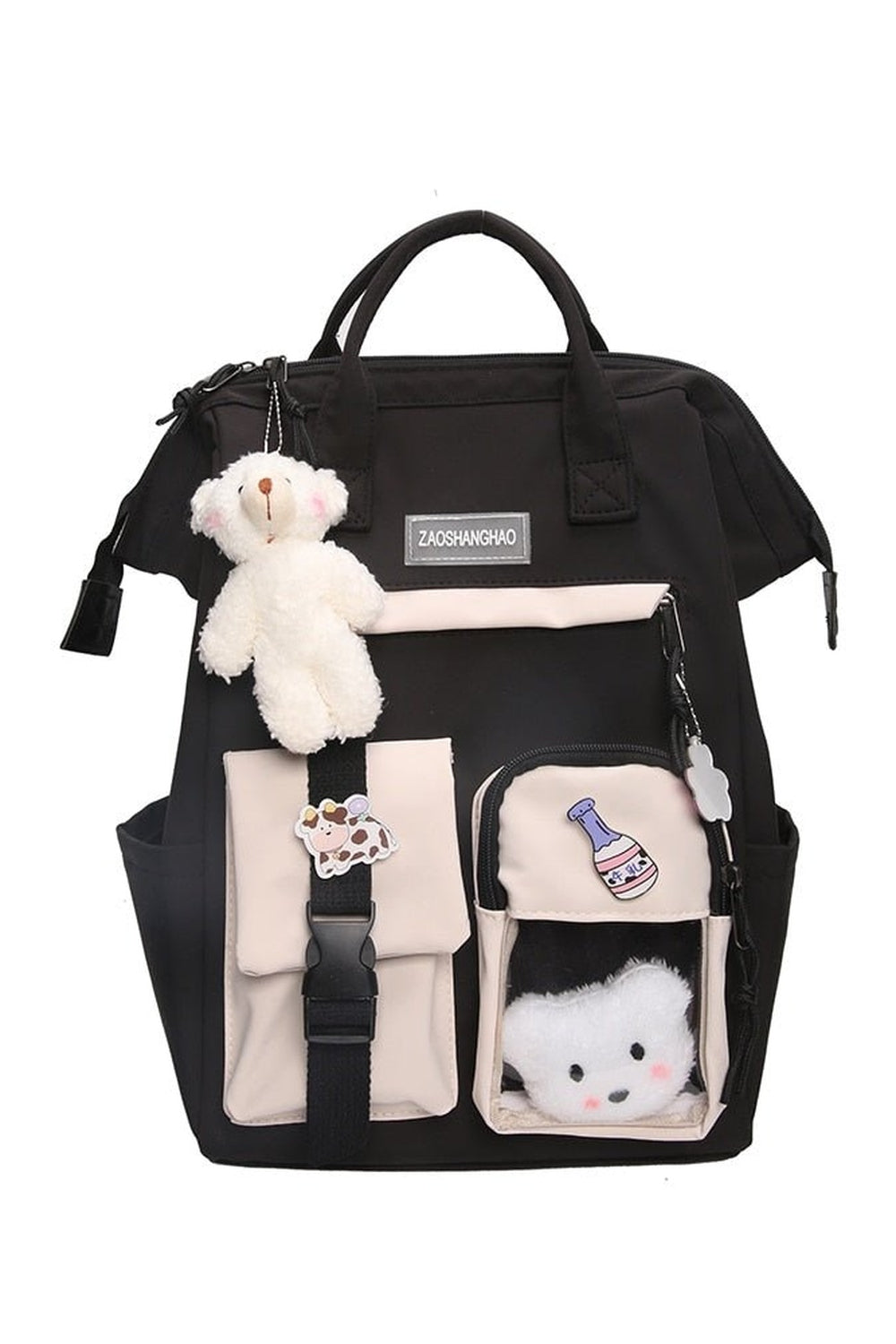 Black Waterproof Pastel Colors Cute Backpack. Vibrant.