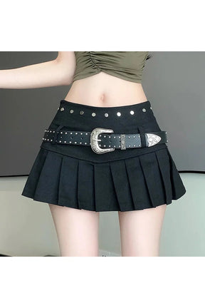 Black Western Buckle Pleated Mini Skirt: stylish and chic.