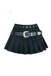 Black Western Buckle Pleated Mini Skirt: stylish and chic.