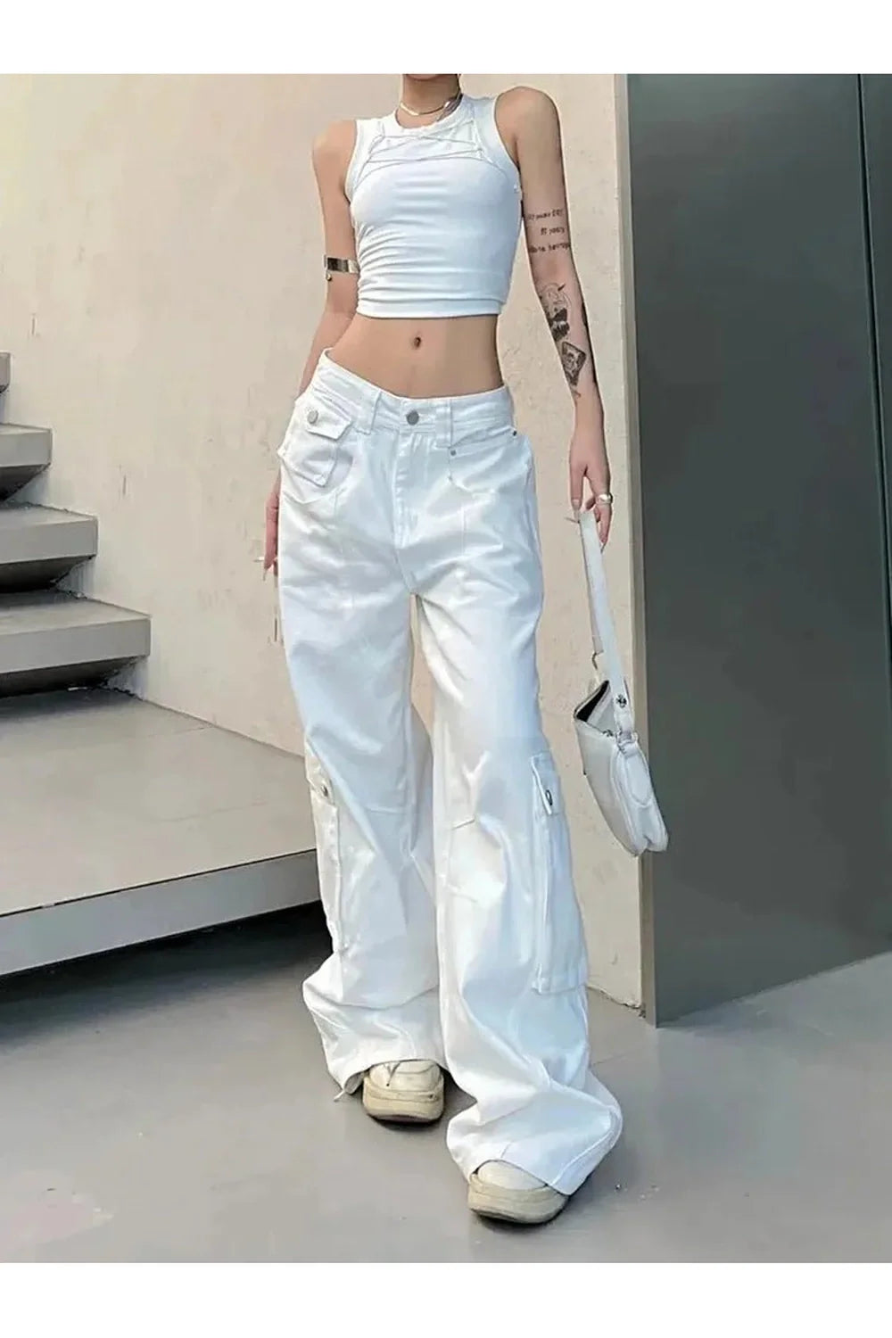 White Baggy Streetwear Pants in vibrant White.