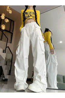 White Cargo Parachute Pants